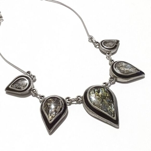 Vintage Artisan Abalone Inlay Silver Tone Teardrop Boho Choker Necklace - Picture 4 of 6